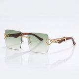 Rimless gradient sunglasses with gold feline temple detail