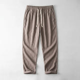 Men's Cotton Linen Wide Leg Pants - Lightweight Drawstring Summer Trousers