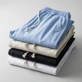 Men's Cotton Linen Wide Leg Pants - Lightweight Drawstring Summer Trousers