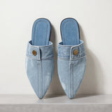 Lightweight denim slip-on mules with backless loafer design