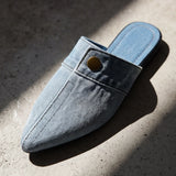 Lightweight denim slip-on mules with backless loafer design