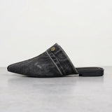 Lightweight denim slip-on mules with backless loafer design