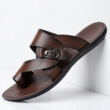 Men's Leather Crossover Sandals - Breathable Non-Slip Summer Shoes in Brown