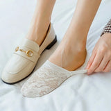 Floral Lace No-Show Socks - Anti-Slip Cotton Sole Invisible Socks