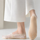 Floral Lace No-Show Socks - Anti-Slip Cotton Sole Invisible Socks