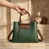 Valleria croc-embossed leather satchel with braided handle