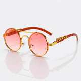 Rimless Leopard Temple Sunglasses - Gold UV400 Luxury Statement Shades
